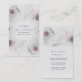 灰色のピンクの水彩画の花のBohoの羽のリース 名刺 (正面/裏面)