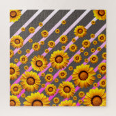 灰色のピンクの花に美しい黄色のストライプ花 ジグソーパズル (縦)