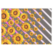 灰色のピンクの花に美しい黄色のストライプ花 テーブルクロス (正面(横))