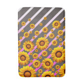 灰色のピンクの花に美しい黄色のストライプ花 バスマット (正面縦)