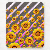 灰色のピンクの花に美しい黄色のストライプ花 マウスパッド (正面)