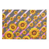 灰色のピンクの花に美しい黄色のストライプ花 枕カバー (裏面-左)