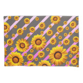 灰色のピンクの花に美しい黄色のストライプ花 枕カバー (正面左)