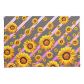 灰色のピンクの花に美しい黄色のストライプ花 枕カバー (正面右)