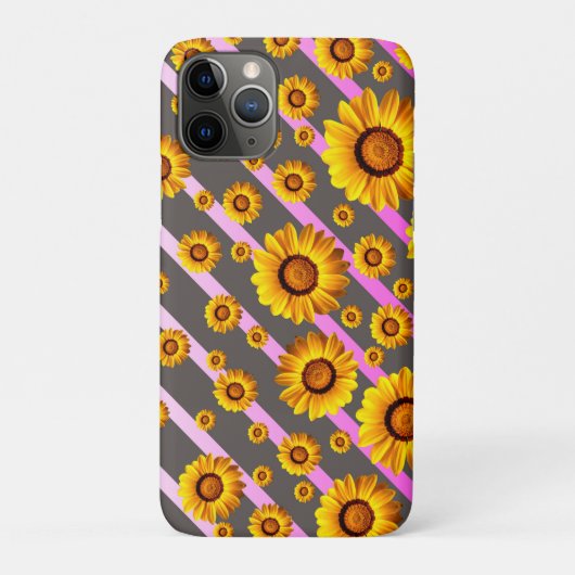 灰色のピンクの花に美しい黄色のストライプ花 Case-Mate iPhoneケース (裏)