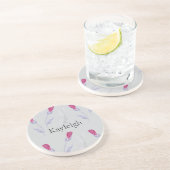 灰色のピンクの花 コースター (側面)