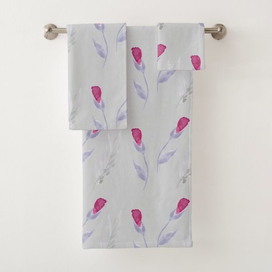 灰色のピンクの花 バスタオルセット (インサイチュ)
