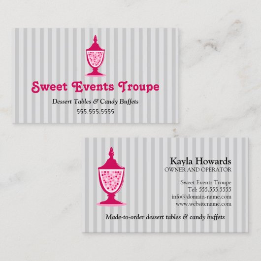 灰色のピンクキャンデーのビュッフェのデザートのテーブル 名刺 (正面/裏面)