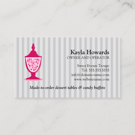 灰色のピンクキャンデーのビュッフェのデザートのテーブル 名刺 (裏面)