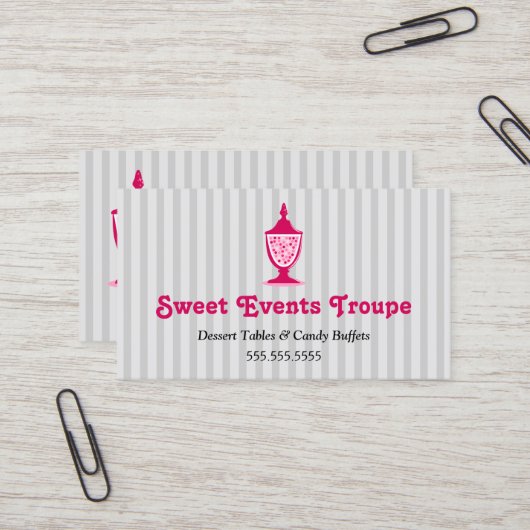 灰色のピンクキャンデーのビュッフェのデザートのテーブル 名刺 (正面/裏面インサイチュ)
