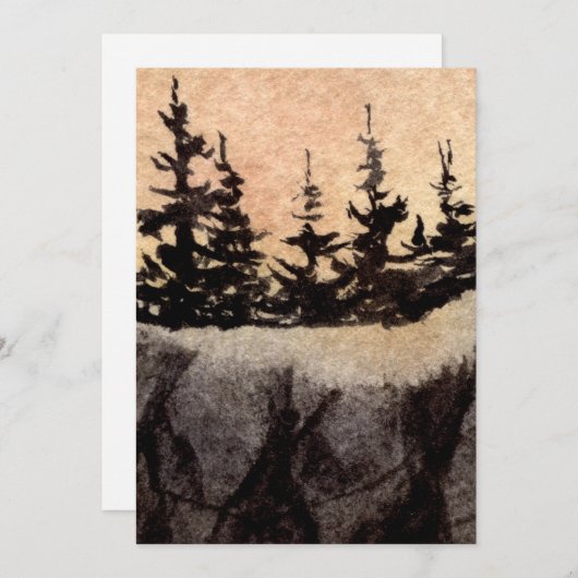 灰色のピンク色の空のアートと崖の上の暗い松 (正面/裏面)