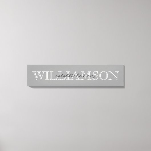 灰色のファミリ名モノグラム記号 キャンバスプリント (正面)