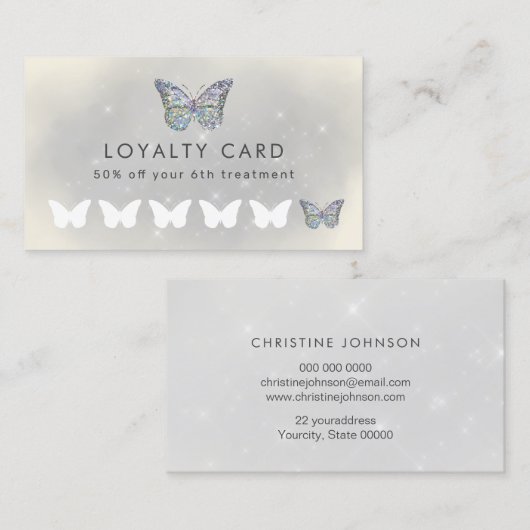 灰色のフェイクスパークルバタフライロイヤリティカード 名刺 (正面/裏面)