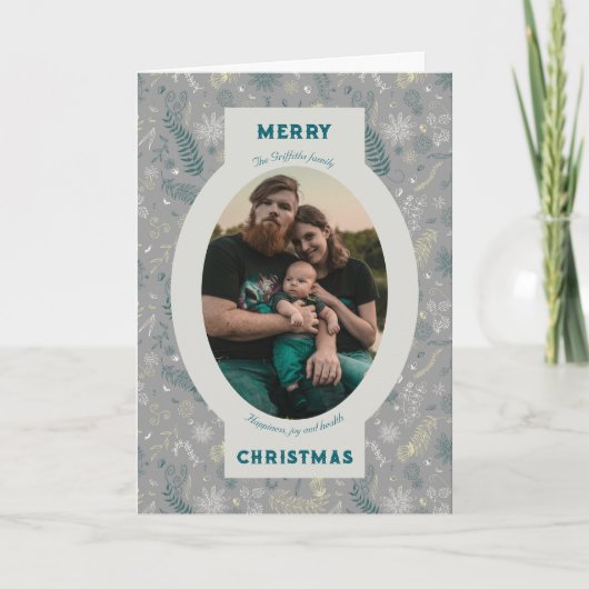 灰色のフローラドードルの家族写真 シーズンカード (正面)