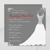 灰色のブライダルシャワーの婚礼衣裳の招待状 招待状 (正面/裏面)