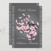 灰色のブライダルシャワーの桜(桜) 招待状 (正面/裏面)