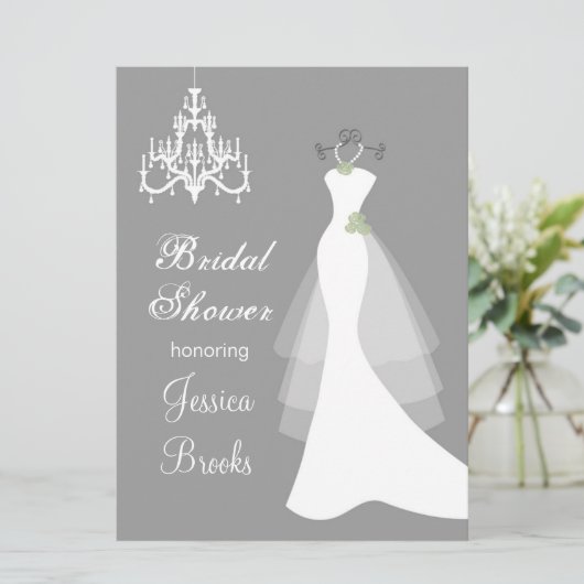 灰色のブライダルシャワー招待状にシャンデリア 招待状 (スタンド正面)