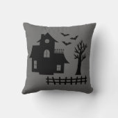 灰色のブラックハロウィンハウス 怖いお化け屋敷 クッション (裏面)