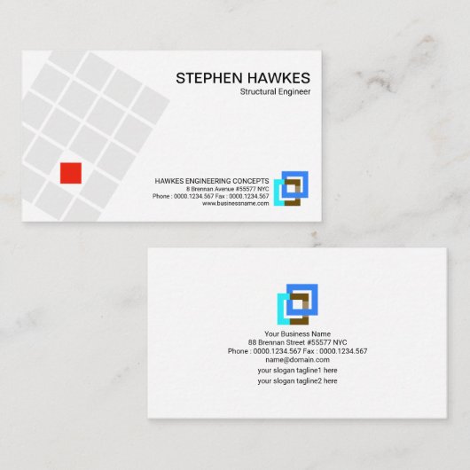 灰色のブロックの赤い郵便ポストのエンジニアリング 名刺 (正面/裏面)