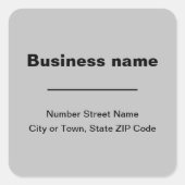 灰色のプレーン文字のビジネスアドレス スクエアシール (正面)