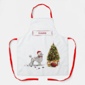 灰色のプードルおもしろいクリスマスドッグと木 エプロン (正面)