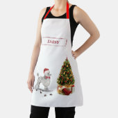 灰色のプードルおもしろいクリスマスドッグと木 エプロン (インサイチュ)