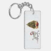 灰色のプードルおもしろいクリスマスドッグと木 キーホルダー (正面左)
