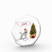 灰色のプードルおもしろいクリスマスドッグと木 フォトブロック (左)