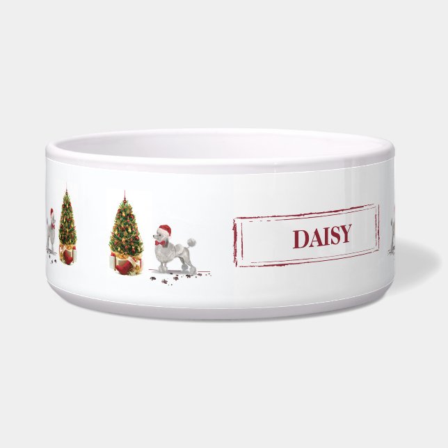 灰色のプードルおもしろいクリスマスドッグと木 ボウル (左)