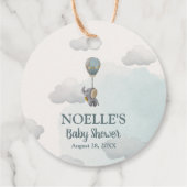 灰色のベビーゾウ、雲の中の熱気球 フェイバータグ (裏面)