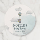 灰色のベビーゾウ、雲の中の熱気球 フェイバータグ (裏面)