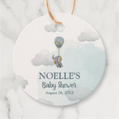 灰色のベビーゾウ、雲の中の熱気球 フェイバータグ (正面)