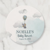 灰色のベビーゾウ、雲の中の熱気球 フェイバータグ (正面)