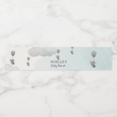 灰色のベビーゾウ、雲の中の熱気球 ペットボトルラベル (シングルラベル)