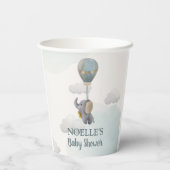 灰色のベビーゾウ、雲の中の熱気球 紙コップ (裏面)