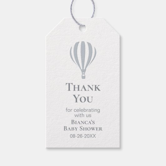 灰色のホットエアバルーン赤ちゃんシャワーありがとう ギフトタグ (正面)