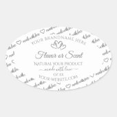 灰色のホワイトワードクラウド製品ラベルかわいいハート 楕円形シール (正面)