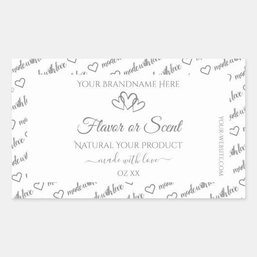 灰色のホワイトワードクラウド製品ラベルかわいいハート 長方形シール (正面)