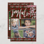 灰色のミスタントリーレッド緑のクリスマスプレイド喜び シーズンカード (正面/裏面)