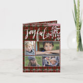 灰色のミスタントリーレッド緑のクリスマスプレイド喜び シーズンカード (正面)