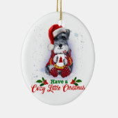 灰色のミニチュアシュナウザーは快適なクリスマスを持っている セラミックオーナメント (右)