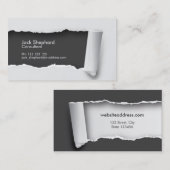 灰色のミニマリストによって引き裂かれる紙 名刺 (正面/裏面)