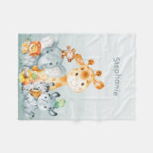 灰色のミント水彩のかわいいサファリジャングル動物 フリースブランケット (正面(横))