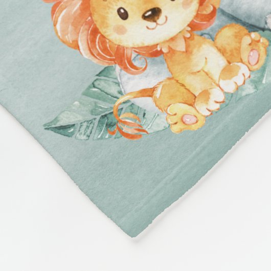 灰色のミント水彩のかわいいサファリジャングル動物 フリースブランケット (角)