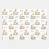 灰色のミント水彩のかわいいサファリジャングル動物 ラッピングペーパーシート (正面2)