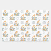 灰色のミント水彩のかわいいサファリジャングル動物 ラッピングペーパーシート (正面)