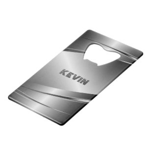 灰色のメタリックブラシ仕上げアルミルック クレジットカード栓抜き