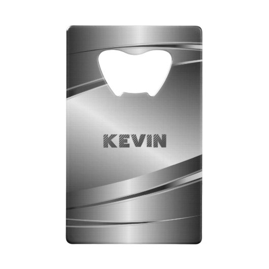 灰色のメタリックブラシ仕上げアルミルック クレジットカード栓抜き (裏面)