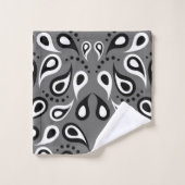 灰色のモダンな白黒ペイズリー バスタオルセット (ウォッシュタオル)