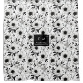 灰色のモダンフローラカーテンと名前をカスタムする シャワーカーテン (正面)